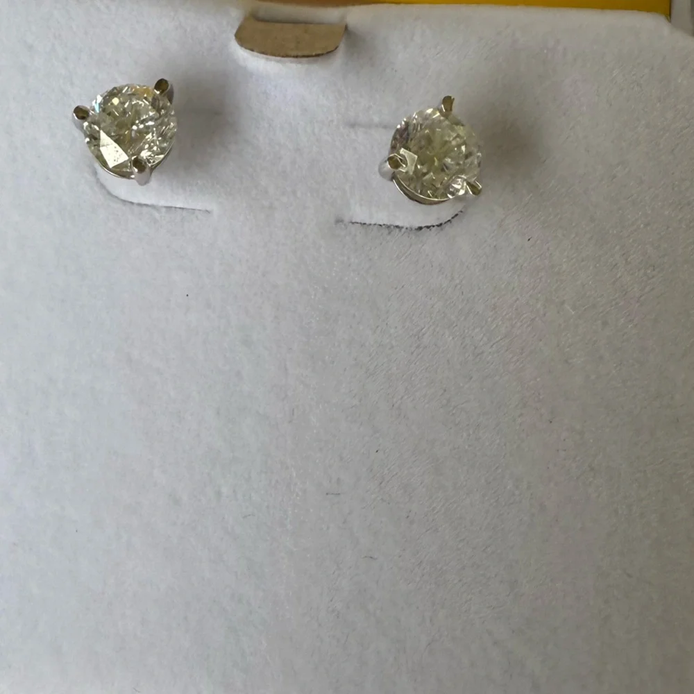 Martini Set solitaire Stud Earrings 1.48 ct natural diamond 14k white gold. - Picture 5 of 8